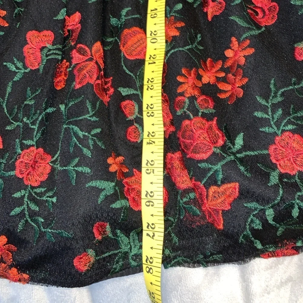 Laura Ashley london black 3/4 sleeve lace illusion neck red green floral dress 8